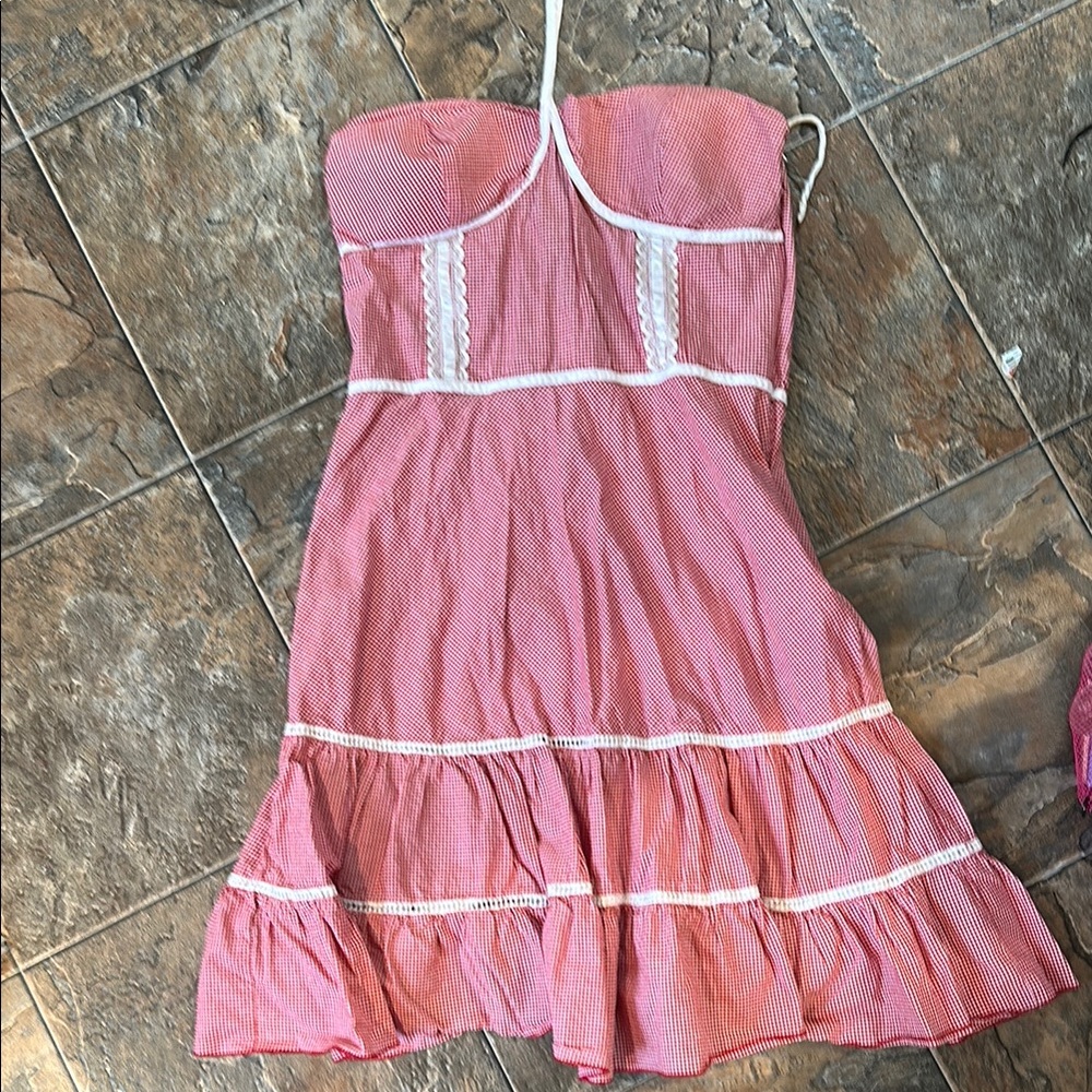 Pink Strapless Ruffled Sundress for Wedding Guest